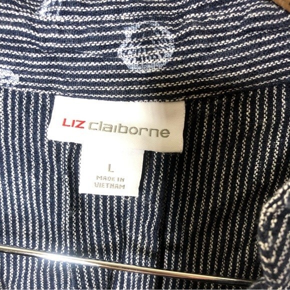 Liz Claiborne large linen rayon shell printed beach navy top - Picture 2 of 4